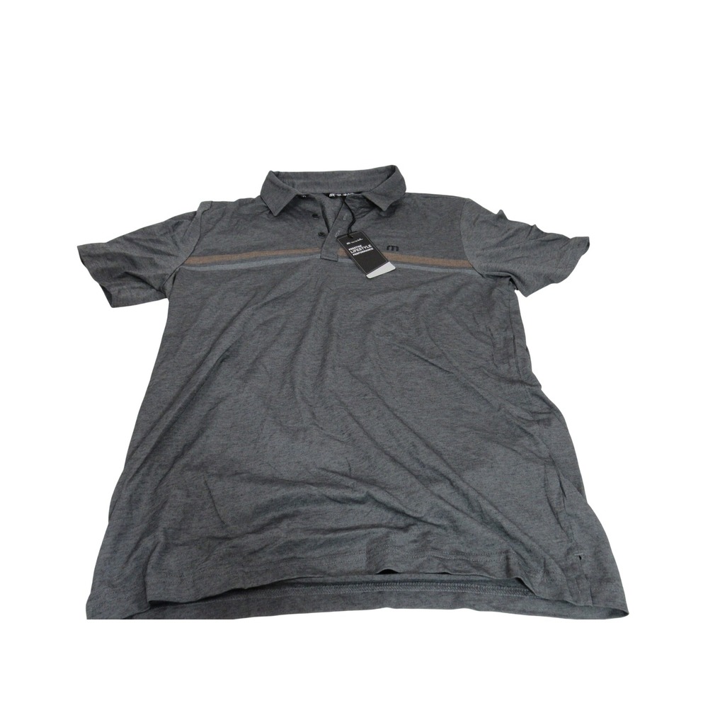 Travis Mathew Mens Gray Prestige Lifestyle Performance Striped Polo Shirt Large